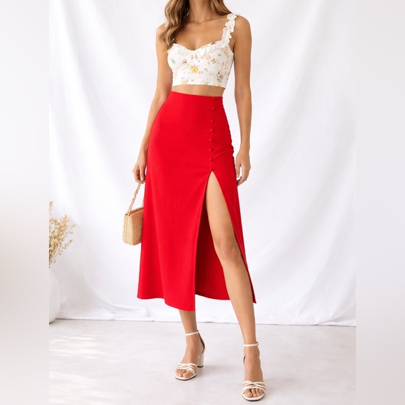 Show Me Your MuMu Dresses & Skirts - Show Me Your Mumu Red High Slit Midi Skirt SizeSmall